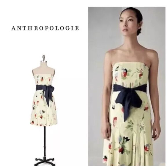 NWT Maeve Anthropologie Floral Strapless Mini Dress Yellow Sz 4 - Picture 2 of 11